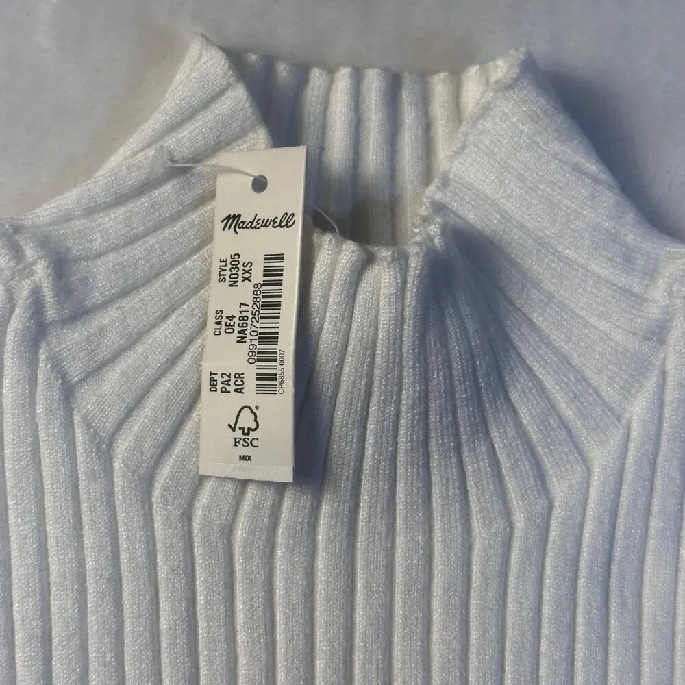 Madewell Tank Sweater White Knit Ribbed  Sleeveless Mock Neck Sleeveless Top XXS - Picture 2 of 13